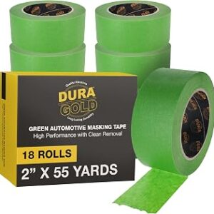 Dura-Gold Green Automotive Masking Tape 2 Inch (1.88 Inch x 55 Yards), Case of 18 Rolls - Premium High-Performance, Heat Resistant - Auto Refinish Painting, Car Detailing, Autobody, Painters Tape