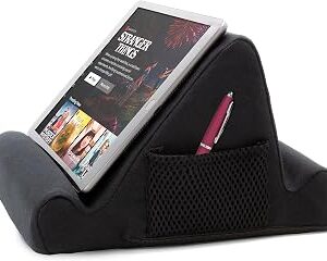 Brookstone Tablet Lap Cushion - Tablet and Phone Holder for Bed, Flights, and Travel, Two Angled Memory Foam Lap Desk for Reading and Hands Free Viewing, Compatible iPad and Kindle Accessories, Black