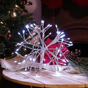 Alpine Corporation 12 Tall Hanging Snowflake Ornament with 48 Multicolor and 8 Cool White LED Lights, Festive Indoor/Outdoor Holiday Christmas Decoration, White