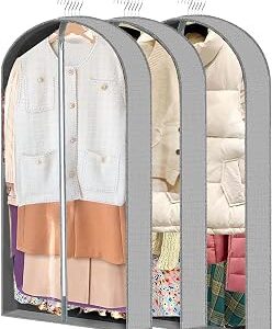 3 Pcs Garment Bags, 40 & 50 PEVA Moth-Proof Breathable Dust Cover, Hanging Clothes Covers with Bedroom, Suits, Padded Clothes, Shirts Prevent Dust