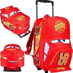 Disney Cars Lightning McQueen Carry-On Luggage with Wheels & Telescopic Handle for Kids 16”– 25L, Lightweight Travel Bag for Boys & Girls, Trips & Vacation Gifts