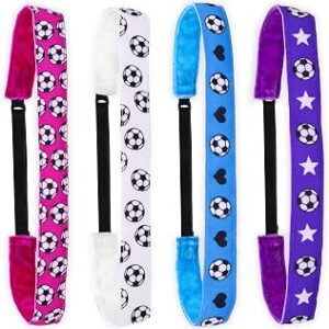 FROG SAC 4 Soccer Headbands for Girls - Adjustable No Slip Sport Head Bands for Kids, Thin Athletic Stretch Elastic Headband Set, Nonslip Fabric Youth Sports Hair Band Accessories