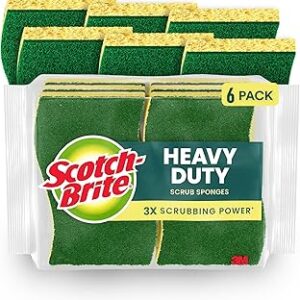Scotch-Brite Heavy Duty Scrub Sponge, 6 Kitchen Sponges Designed for Tough Messes in the Kitchen that Last 3X Longer*, Best for Cast Iron Skillets and Outdoor Grills, Flexible, Durable, and Strong
