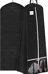 SLEEPING LAMB 72'' Bridal Wedding Gown Dress Garment Bag 15'' Gusseted Garment Cover Shoe Pockets Travel Garment Storage Bag for Prom, Evening Gowns, Black