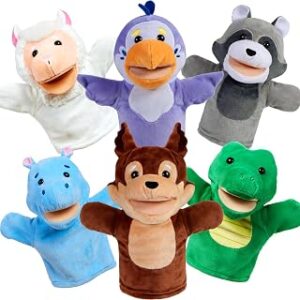 JOYIN 6Pcs Kids Hand Puppet Set with Working Mouth, Toddler Plush Toy Includes Bird, Crocodile, Hippo, Sheep, Raccoon and Squirrel for Show Theater, Easter Birthday Gifts for Kid