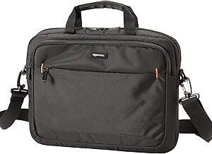 Amazon Basics Laptop Tablet Carrying Case with Shoulder Strap and Grab Handles, 14-inch, Black, Compartments for Storage