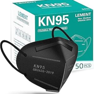 LEMENT 50pcs KN95 Face Mask Black 5 Layer Cup Dust Safety Masks Filter Efficiency≥95% Breathable Elastic Ear Loops Black Masks