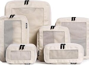 Aerotrunk Compression Packing Cubes for Travel - Luggage Organizer Bags - Double Zipper Packing Cubes for Suitcases (6-Pack, Beige)