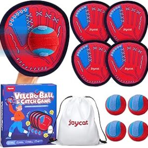 JoyCat Toss and Catch Ball Game for Kids, 4 Paddle Sticky Ball Set, Toddler Baseball Catch Toy, Outdoor Game for Beach, Yard&Camping, Family Sports Easter Basket Stuffer Gift for Boys Girls Ages 3-12
