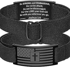 Zocomi American Flag Cross Bible Verse Bracelet for Men Boys, Black Elastic Stretch Strap Adjustable Bracelets Christian Jewelry Gifts