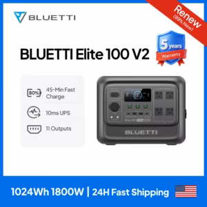 BLUETTI Elite 100 V2 Estación de Energía Portátil (2025 Nueva), Batería de Respaldo LiFePO4 de 1024Wh con 4 Tomas de CA de 1800W (3600W Pico)