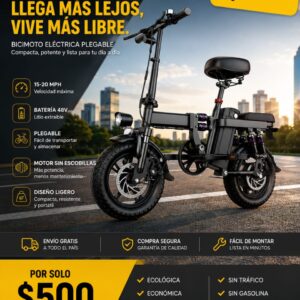 Bicimoto Eléctrica Plegable 48V – Motor Sin Escobillas (15-20 MPH)