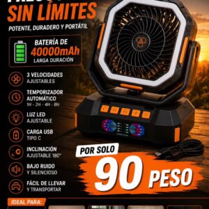 Ventiladores de camping con batería con linterna LED de luz LED 40000mAh recargable portátil con rotación de 360° (copia)